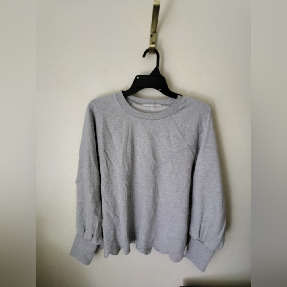 Frame Women's Pullover Scallop Crew Neck Sweatshirt Grey Size L Athleisure